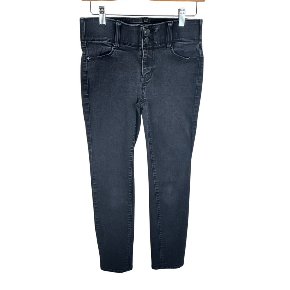 Nine West Black Slim Straight Mid Rise Elastic Waist Jeans Pockets Size 4